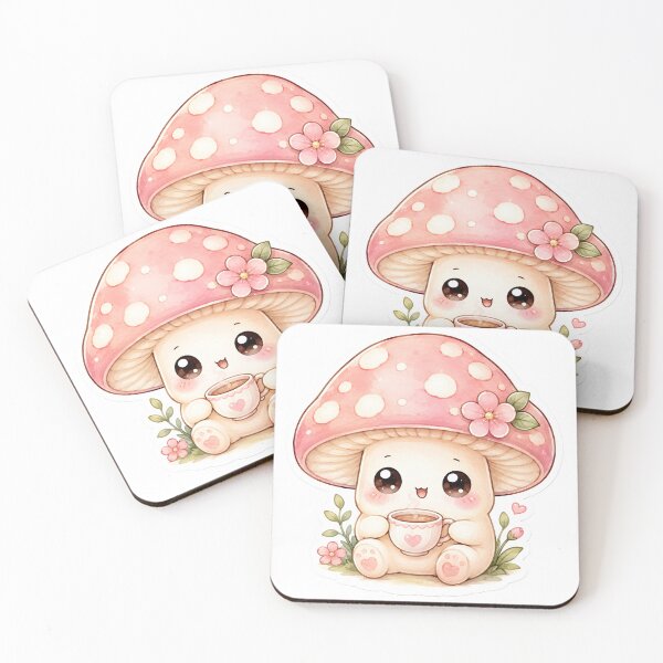 Item preview, Cute Kawaii Mushroom Holding Coffee Cup designed and sold by BLOOMVELLE.