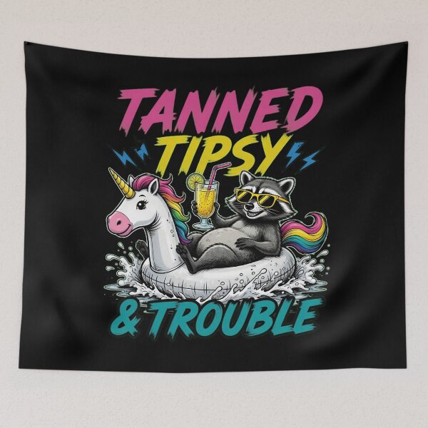 Item preview, Tanned Tipsy Trouble Raccoon Unicorn Float Design designed and sold by TshirtsOnline-.