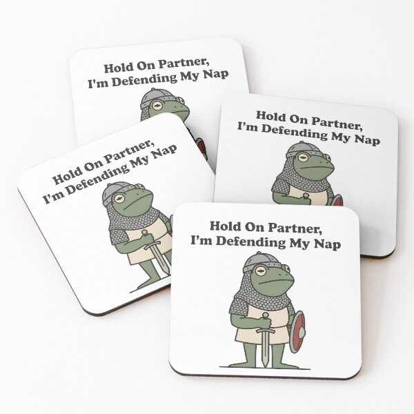 Item preview, Funny Frog Knight Hold On Partner I'm Defending My Nap Cute Medieval Meme T-Shirt designed and sold by StickerNestYou.