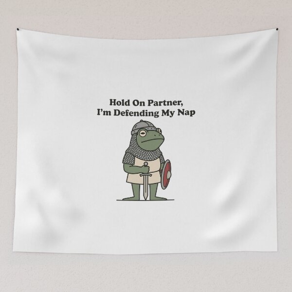Item preview, Funny Frog Knight Hold On Partner I'm Defending My Nap Cute Medieval Meme T-Shirt designed and sold by StickerNestYou.