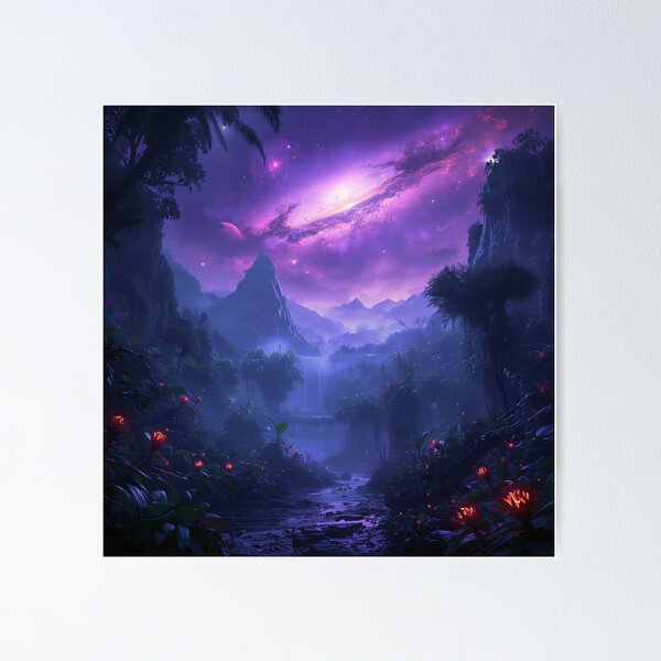 Item preview, Violet Nebula Jungle Alien Sci Fi Landscape designed and sold by Luminous Wilds.