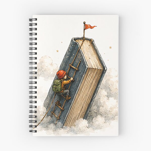 Item preview, Tiny Climber Scaling a Giant Book Mountain designed and sold by Sara-Ai.