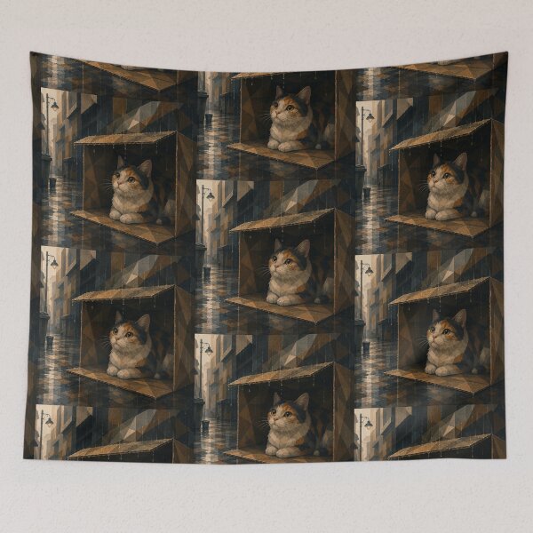 Item preview, Calico Stray Cat Hiding from the Rain designed and sold by Mindworx21.