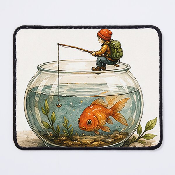 Item preview, Tiny Fisherman Beside a Giant Goldfish designed and sold by Sara-Ai.