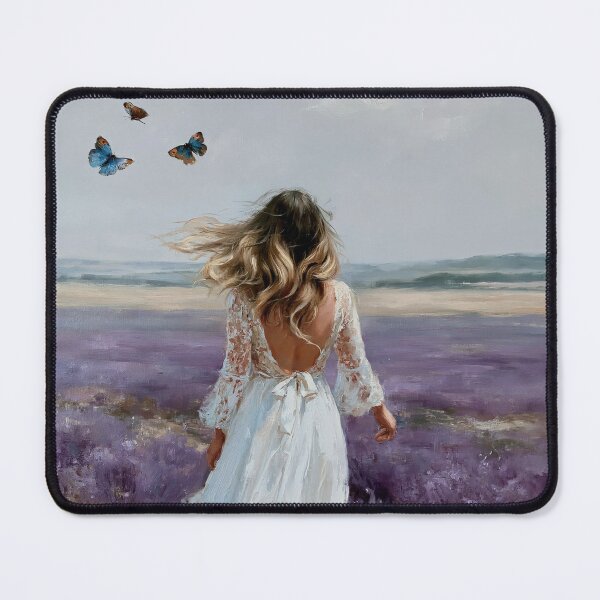 Item preview, Woman in Lavender Field Oil Painting | Butterfly Meadow Wall Art | Romantic Cottagecore Landscape | Floral Nature Print designed and sold by Artforhorse.