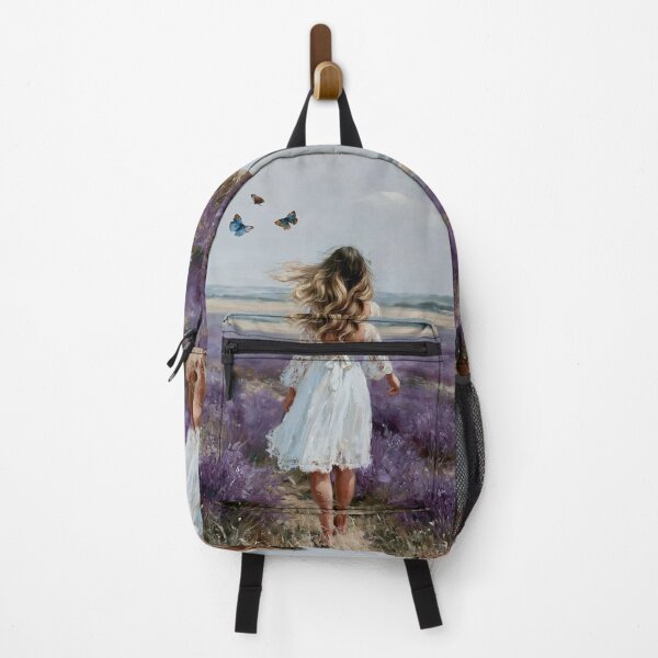 Item preview, Woman in Lavender Field Oil Painting | Butterfly Meadow Wall Art | Romantic Cottagecore Landscape | Floral Nature Print designed and sold by Artforhorse.