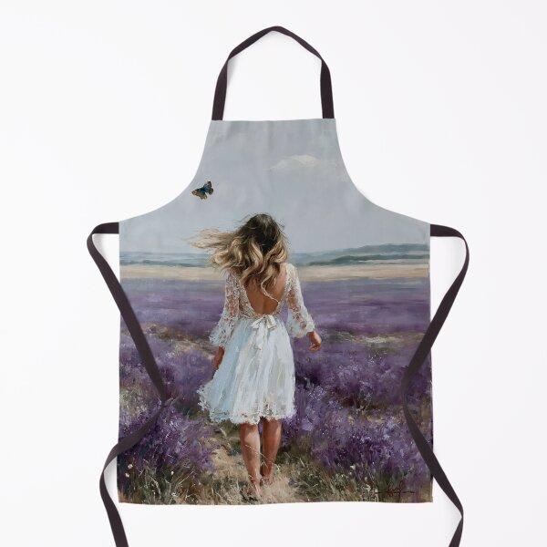 Item preview, Woman in Lavender Field Oil Painting | Butterfly Meadow Wall Art | Romantic Cottagecore Landscape | Floral Nature Print designed and sold by Artforhorse.