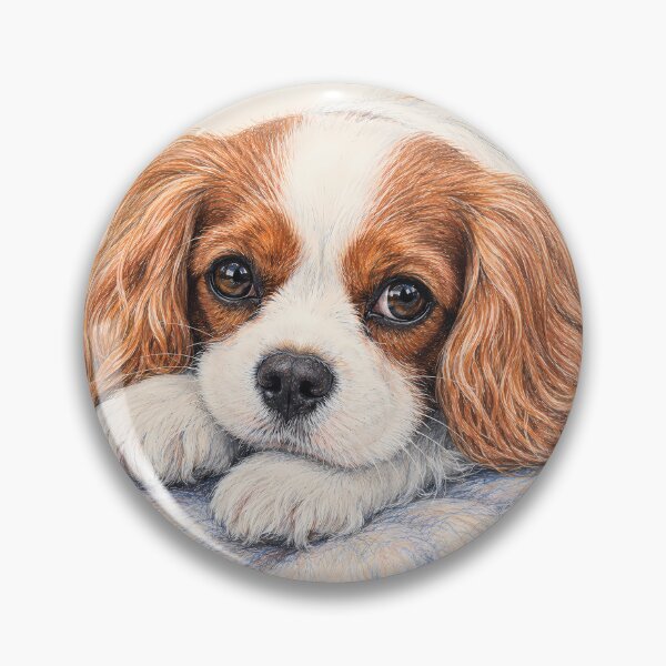 Item preview, Adorable Blenheim Cavalier King Charles Spaniel Resting on Cushion, Cozy Puppy Portrait Art designed and sold by ManJiangHong.