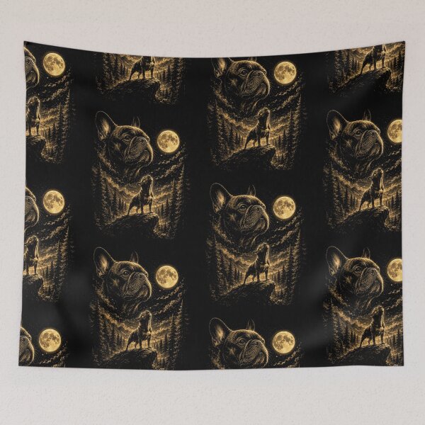Item preview, French Bulldog Under the Moon | Mystical Night Vintage Style Dog Art designed and sold by BrokenLabel.
