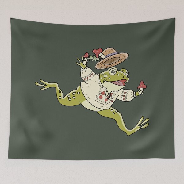 Item preview, Frog Cottagecore Dancing with Mushrooms & Folk Embroidery designed and sold by LeshanArt.