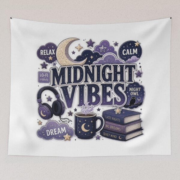 Item preview, MIDNIGHT VIBES Sticker | Lo-Fi Aesthetic Graffiti Design | Cozy Night Music Vinyl Decal designed and sold by Stylestickers55.