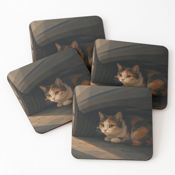 Item preview, Afraid Calico Stray Cat Hiding Under a Car designed and sold by Mindworx21.