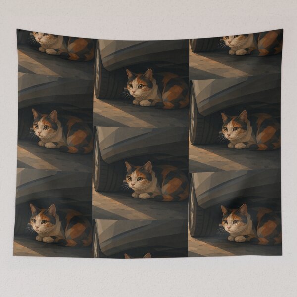 Item preview, Afraid Calico Stray Cat Hiding Under a Car designed and sold by Mindworx21.