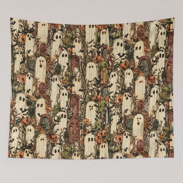 Item preview, Spooky Ghost Crowd and Graveyard Vintage Halloween Pattern designed and sold by VectorForge.