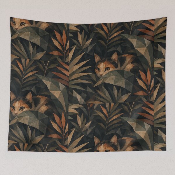 Item preview, Fearful Calico Stray Cat Hiding Among the Plants designed and sold by Mindworx21.