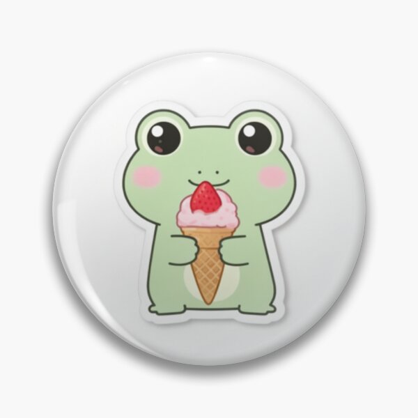 Item preview, Cute Kawaii Frog Eating Strawberry Ice Cream | Minimalist Cartoon Illustration designed and sold by mayatA-rt.