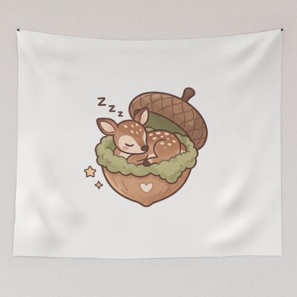 Item preview, Kawaii Sleepy Deer in Acorn Art designed and sold by RADesignHub.