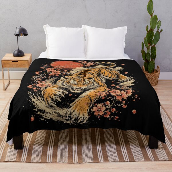 Item preview, Roaring Tiger with Cherry Blossoms Japanese Style | Fierce Wildlife Sakura Illustration designed and sold by SOUFIANE1991.