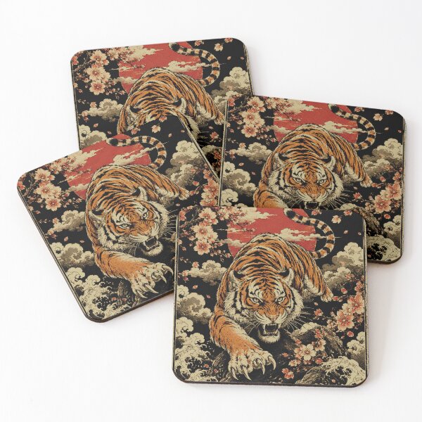 Item preview,  Roaring Tiger with Cherry Blossoms Japanese Style | Fierce Wildlife Sakura Illustration designed and sold by SOUFIANE1991.