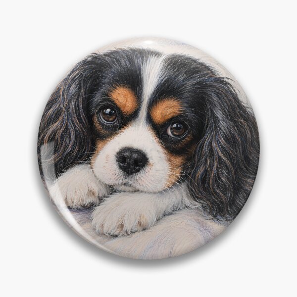 Item preview, Tricolor Cavalier King Charles Spaniel Resting on Cushion, Cozy Puppy Portrait Art designed and sold by ManJiangHong.