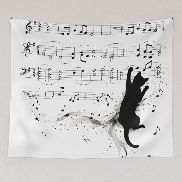 Item preview, Cat Playing Music Notes Watercolor Wall Art | Black Cat Piano Lover Print | Musical Cat Illustration | Music Teacher Gift designed and sold by AbstractAuraArt.