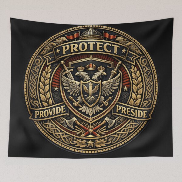 Item preview, Tartarian Warrior Emblem – Protect Provide Preside Heraldic Crest designed and sold by Emoji Emblems.