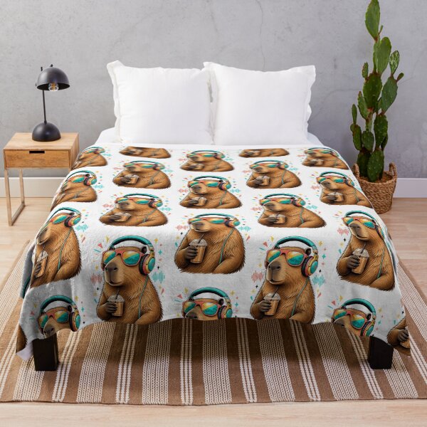 Item preview, Cool Capybara Drinking Iced Coffee with Headphones | Cute Aesthetic Animal Art designed and sold by Modise31.