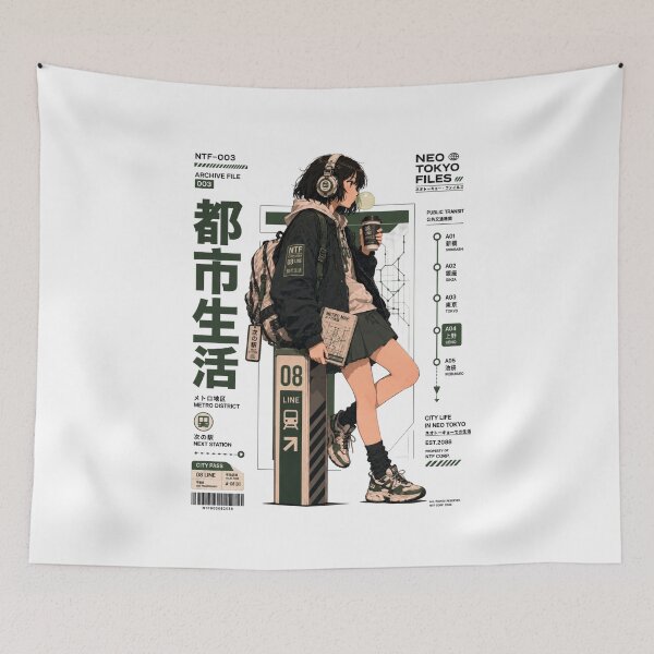 Item preview, Neo Tokyo Files 003 - Metro District | Tokyo Transit Anime Techwear Girl designed and sold by Noro Art .