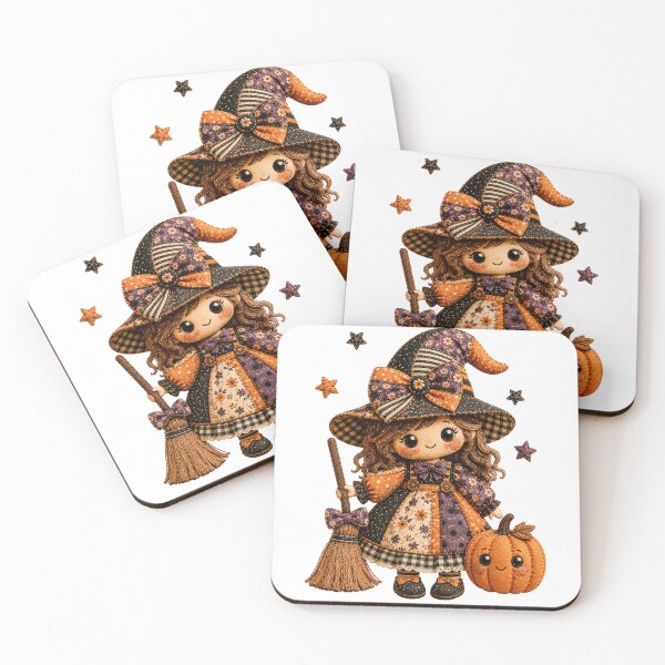 Item preview, Cute Patchwork Witch Girl | Farmhouse Autumn & Halloween Art designed and sold by DecoVibe.