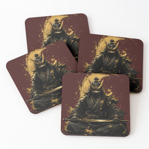 Item preview, Golden Ink Samurai Warrior Silhouette Art designed and sold by RoyalEarthstore.