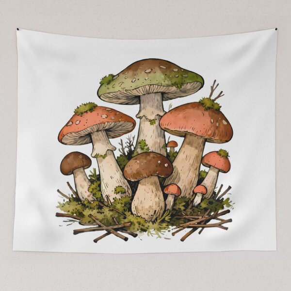 Item preview, Wild Mushroom Cluster Forest Illustration designed and sold by Linework Studio.