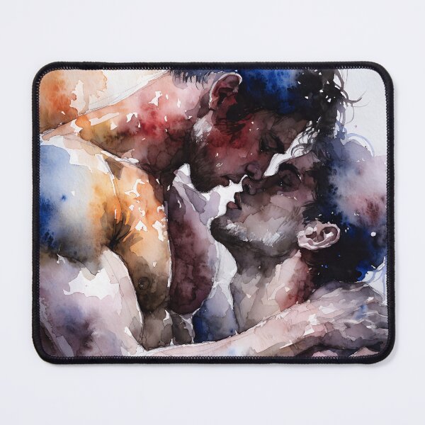 Item preview, Intimate Watercolor Gay Couple Kiss – Romantic LGBTQ Pride Art designed and sold by gayishdesign.