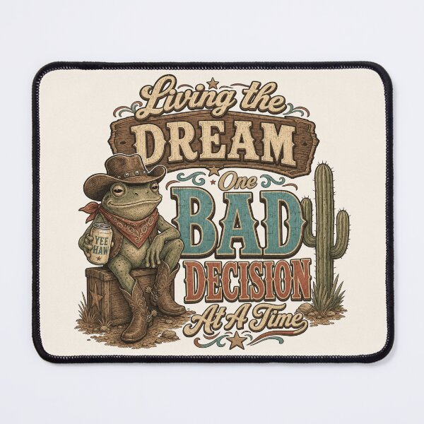 Item preview, Funny Retro Cowboy Frog - Living The Dream, One Bad Decision At A Time designed and sold by legendaryskins.