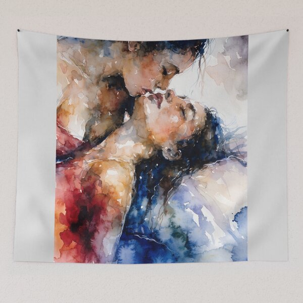 Item preview, Intimate Lesbian Kiss Watercolor – Romantic Sapphic Pride Art designed and sold by gayishdesign.