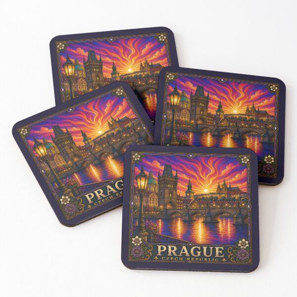 Item preview, Prague Czech Republic Vintage Stained Glass Travel Art - Prague Castle Wall Decor | Collectible Cityscape Print designed and sold by Swanny's Custom T-shirt and Gift Designs.