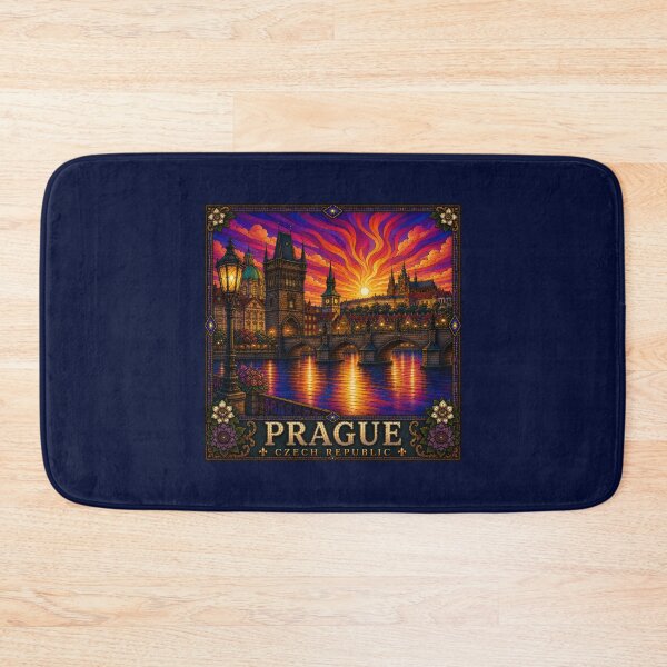Item preview, Prague Czech Republic Vintage Stained Glass Travel Art - Prague Castle Wall Decor | Collectible Cityscape Print designed and sold by Swanny's Custom T-shirt and Gift Designs.