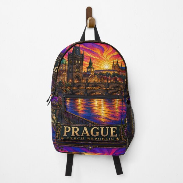 Item preview, Prague Czech Republic Vintage Stained Glass Travel Art - Prague Castle Wall Decor | Collectible Cityscape Print designed and sold by Swanny's Custom T-shirt and Gift Designs.