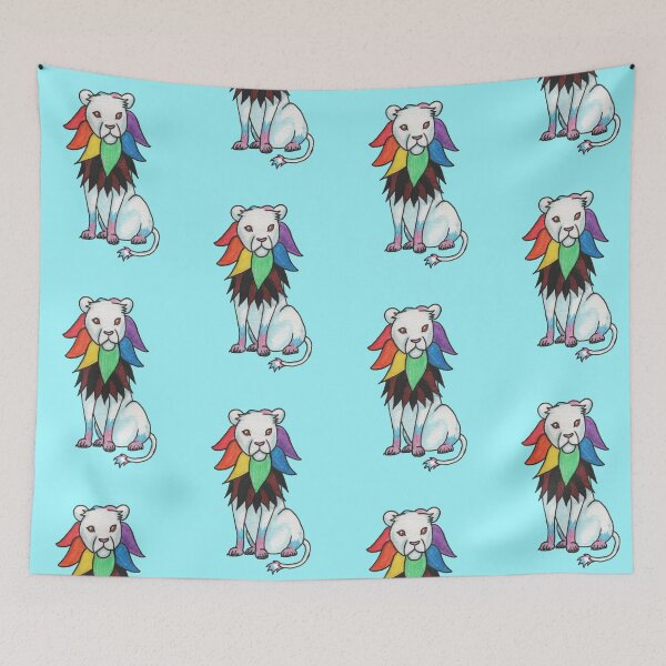 Item preview, Rainbow Lion - Blue Background designed and sold by Waves and Water.