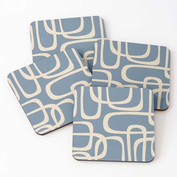 Item preview, Mid Century Modern Abstract Fine Loops Pattern in Faded Indigo Blue and Beige designed and sold by kierkegaard.