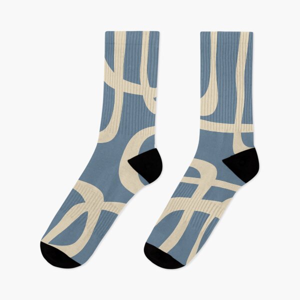Item preview, Mid Century Modern Abstract Fine Loops Pattern in Faded Indigo Blue and Beige designed and sold by kierkegaard.