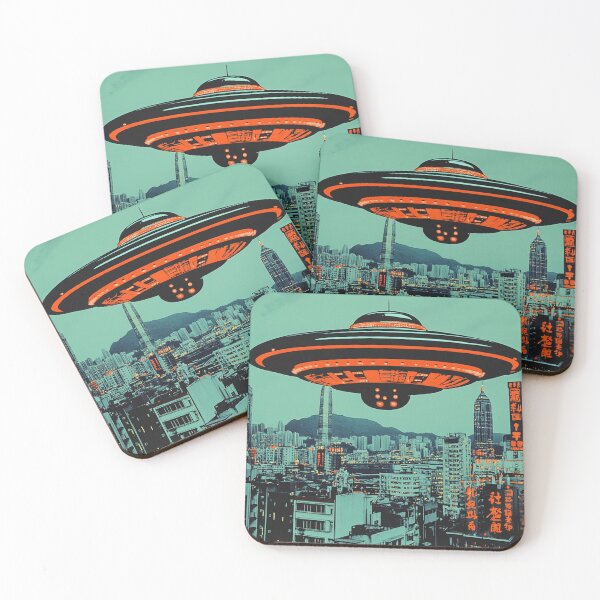 Item preview, UFO Over the Neon City designed and sold by SpaceCadetGlow.