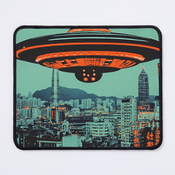 Item preview, UFO Over the Neon City designed and sold by SpaceCadetGlow.