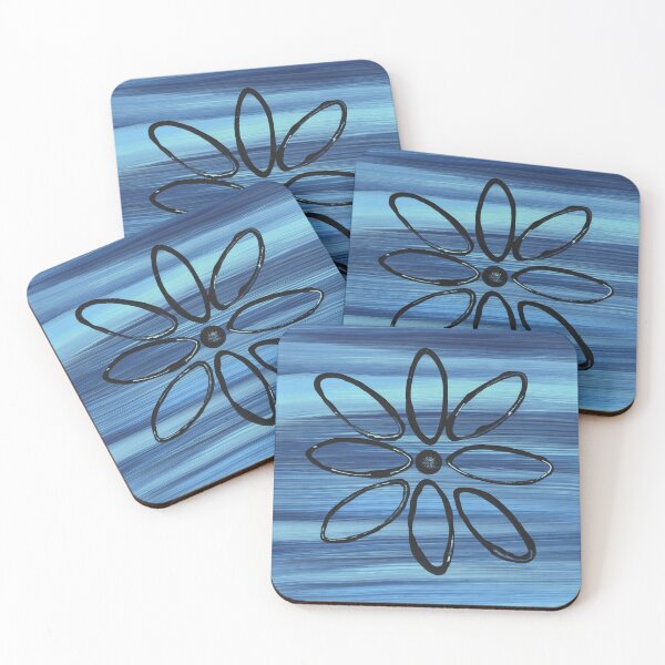 Item preview, Black Floral Pattern on Blue Background designed and sold by Kristy Carpenter.