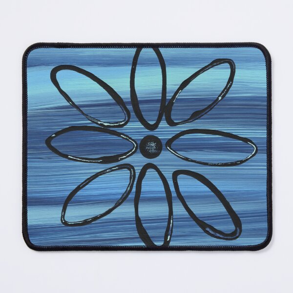Item preview, Black Floral Pattern on Blue Background designed and sold by Kristy Carpenter.