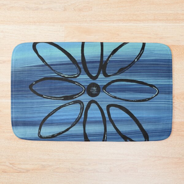 Item preview, Black Floral Pattern on Blue Background designed and sold by Kristy Carpenter.