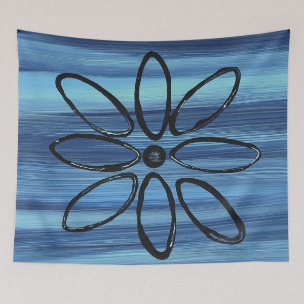 Item preview, Black Floral Pattern on Blue Background designed and sold by Kristy Carpenter.