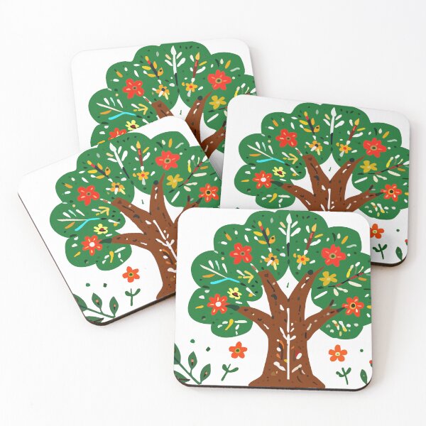 Item preview, Charming folk art tree illustration featuring colorful flowers, lush leaves, and playful botanical details in a modern paper cut style.  designed and sold by maewjpho.