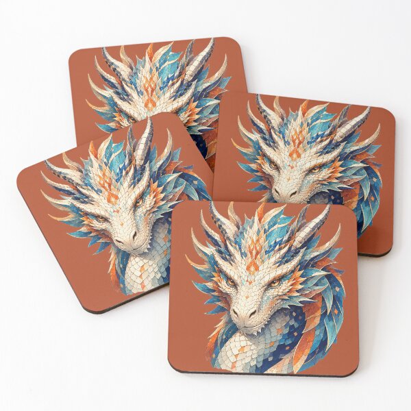 Item preview, Majestic Mosaic Dragon Portrait – Blue, Orange and Ivory Fantasy Art designed and sold by From Cyryl with Love.