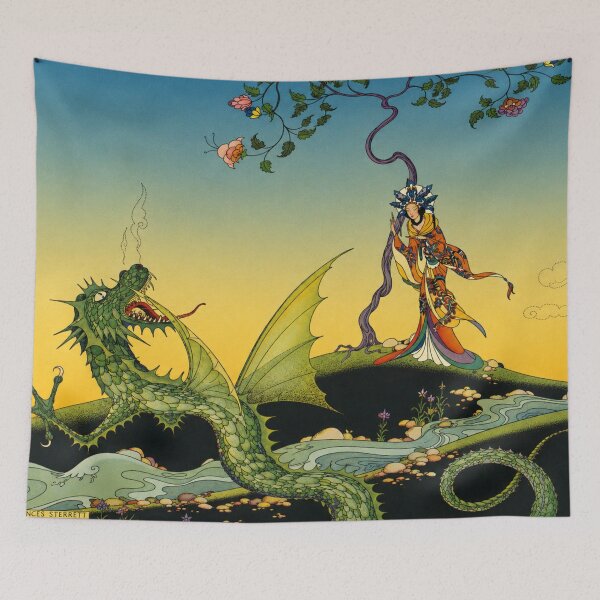 Item preview, Asian Princess and Dragon by Virginia Frances Sterrett - Art Nouveau Dragon Fantasy Illustration Vintage Wall Art for Mythology Lovers designed and sold by RickE.