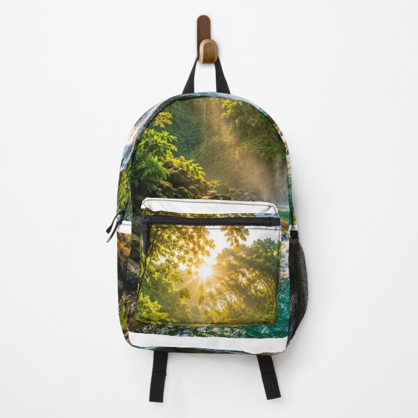 Item preview, Majestic Tropical Waterfall in Lush Rainforest with Sunlight and Crystal Clear Stream designed and sold by supakor.